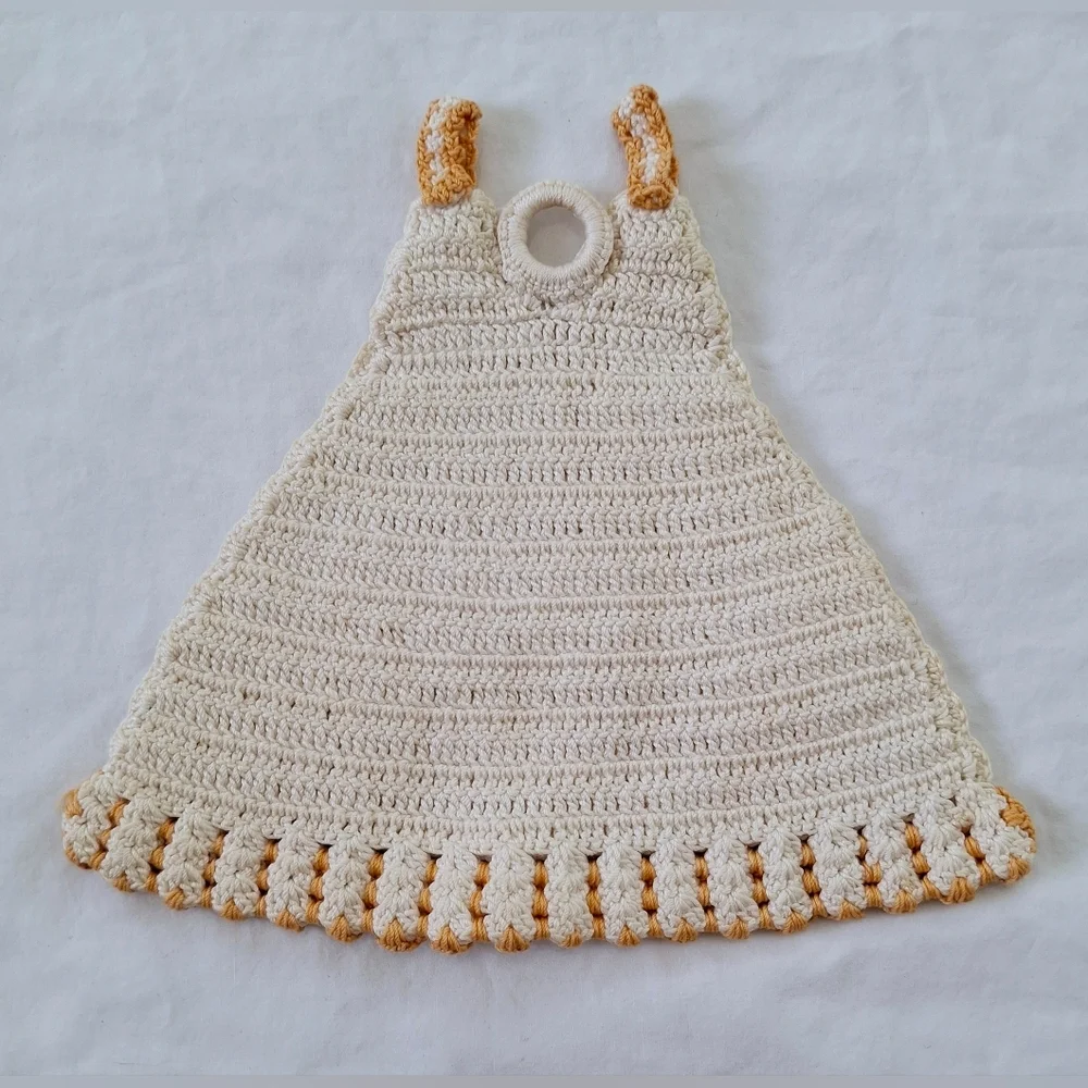 Vintage Handmade Knit Crochet Dress Hot Pad Pot Holder Cottagecore Grandmacore